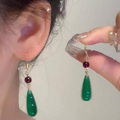 Imitation Chalcedony Green Earrings | New Chinese Style Ancient Water Drop Accessory