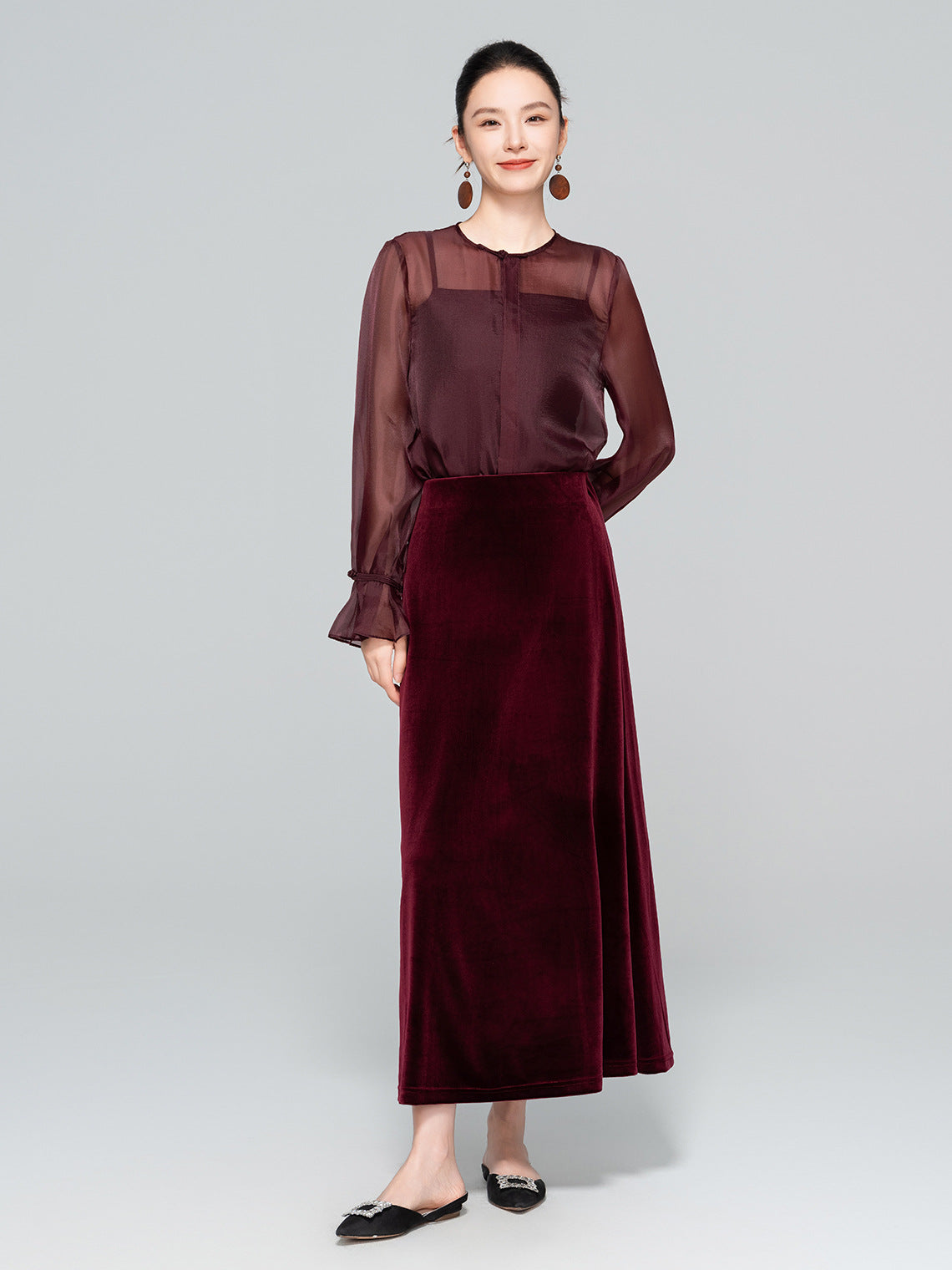 Autumn Velvet Midi Skirt for Women, Elegant Slimming Design