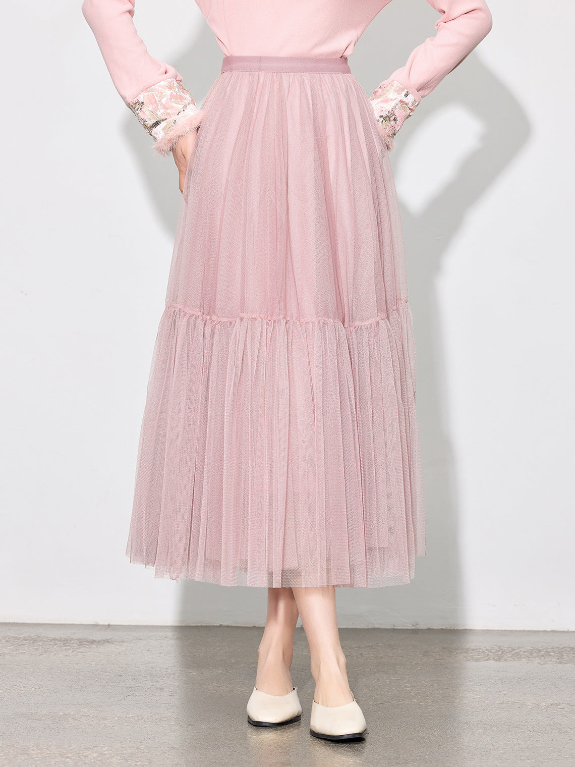 Luxury Pleated Mesh Skirt — Fairy-Inspired Layered Hem Midi