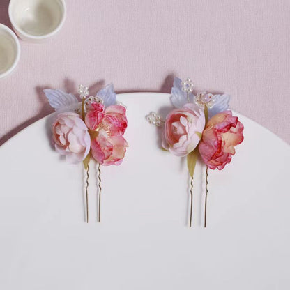 Hanfu Hair Accessories Pink Silk Flower Hairpin Tassel Side Clip