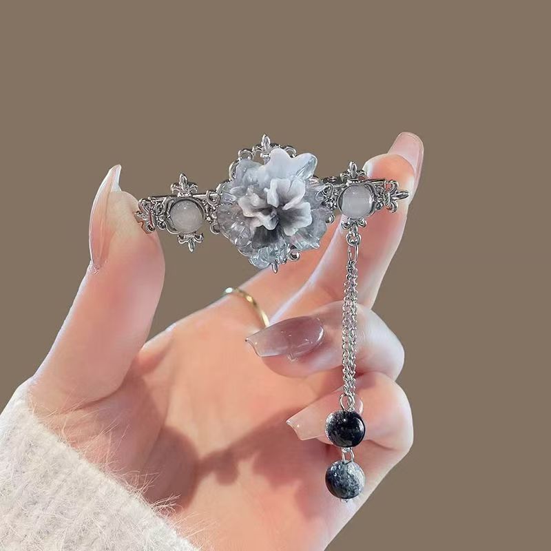 Blue Enamel Hair Clip Chinese Style Pearl Tassel Butterfly Hairpin