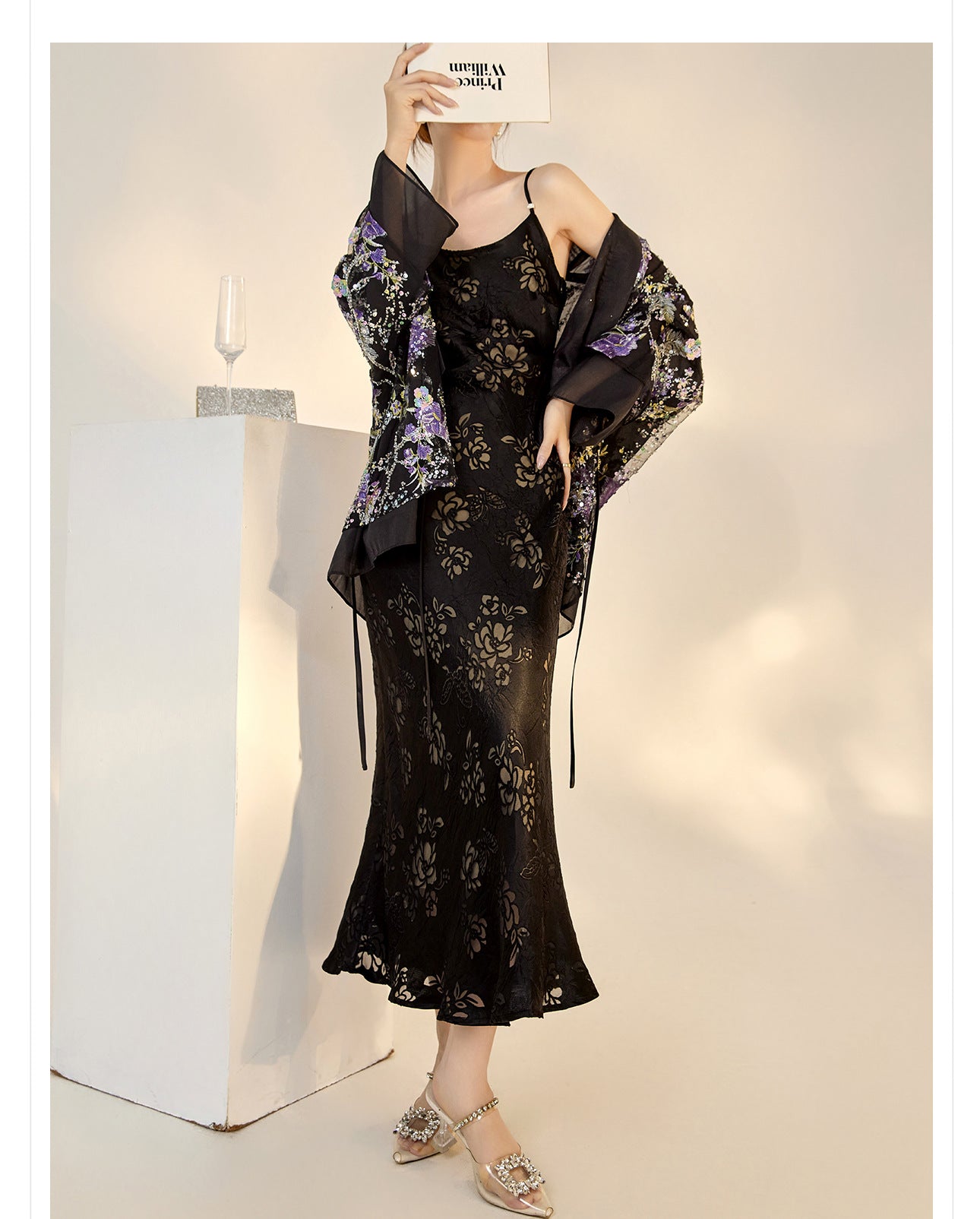 Elegant National Style Rayon Jacquard Embroidered Long Camisole Dress