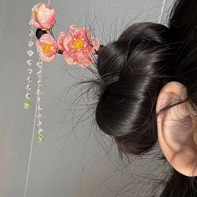 Ethnic Style Ancient Wooden Flower Hairpin High End Retro Hair Accessory