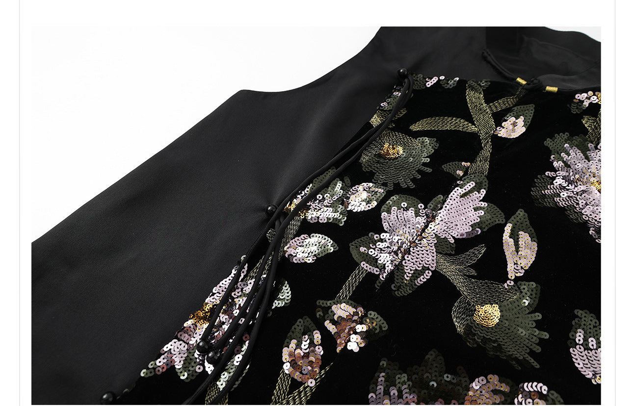 Summer Sequin Asymmetrical Vest Top High-End National Style