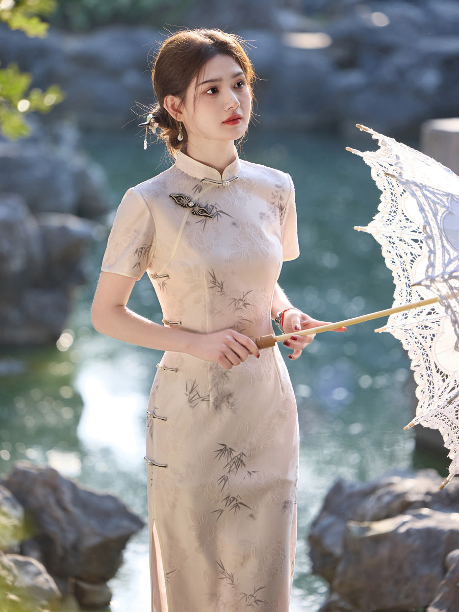 Ink Painting Long Cheongsam – Eight Side Buttons Elegant Dress