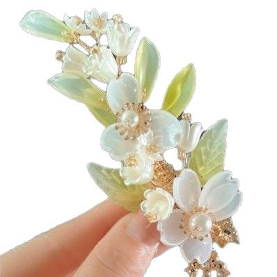 Orchid tassel headdress with side clips and new Chinese flower hairpins