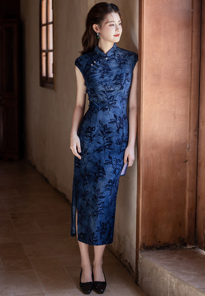 New Chinese Style Cheongsam – Blue Elegant Daily Dress