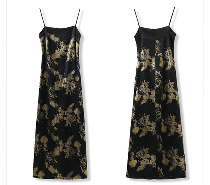 Summer New Chinese Printed Rayon Shirt & Strap Dress Set