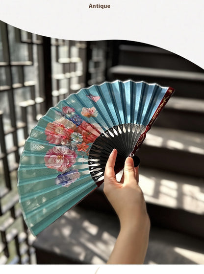 Summer Chinese Folding Fan — Ancient Style Cotton Linen Fan with Tassels