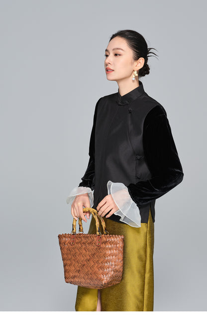 Stylish Black Stand Collar Tank Top