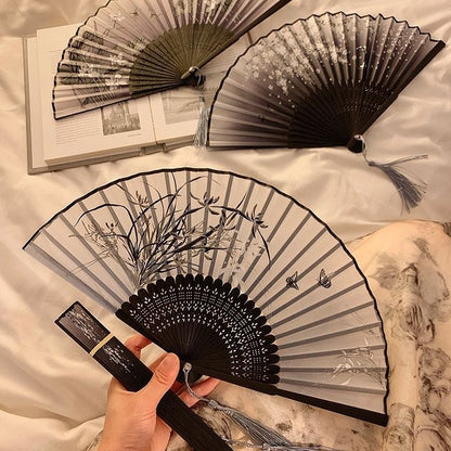 Hanfu Summer Folding Fan — Portable Mamian Skirt Dance Bamboo Fan