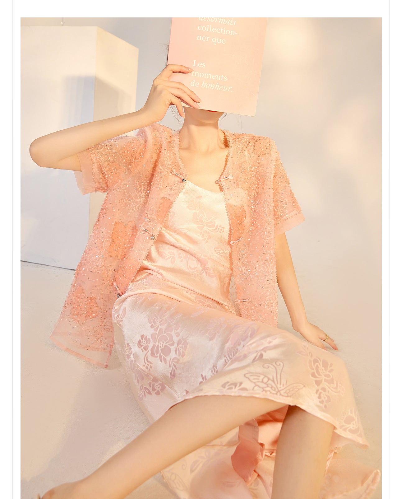 Elegant National Style Rayon Jacquard Embroidered Long Camisole Dress