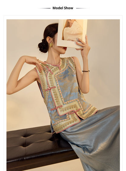 New Chinese Style Heavy Embroidery Rayon Vest for Women