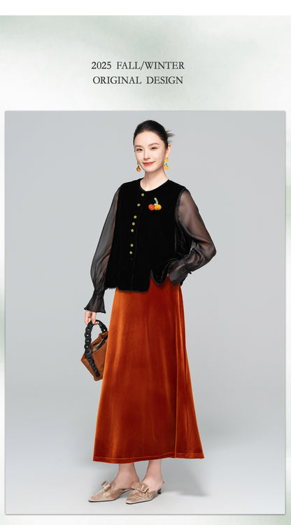 Autumn High-Waist Fishtail Velvet Skirt for Women