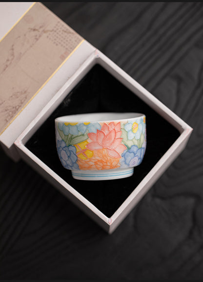 Jingdezhen Hand-Painted Underglaze Master Tea Cup Threaded Design