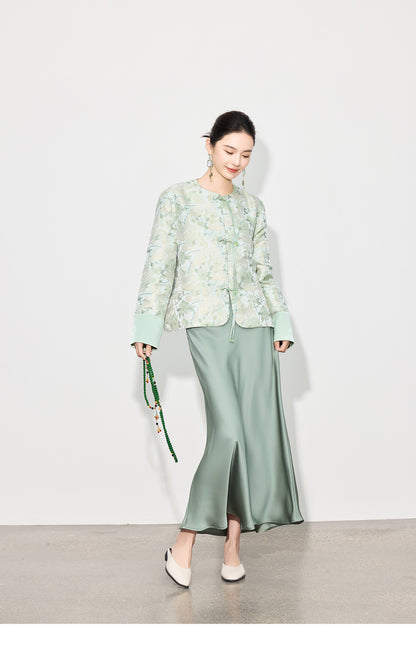 Elegant Chinese Style Long Sleeve Jacquard Top