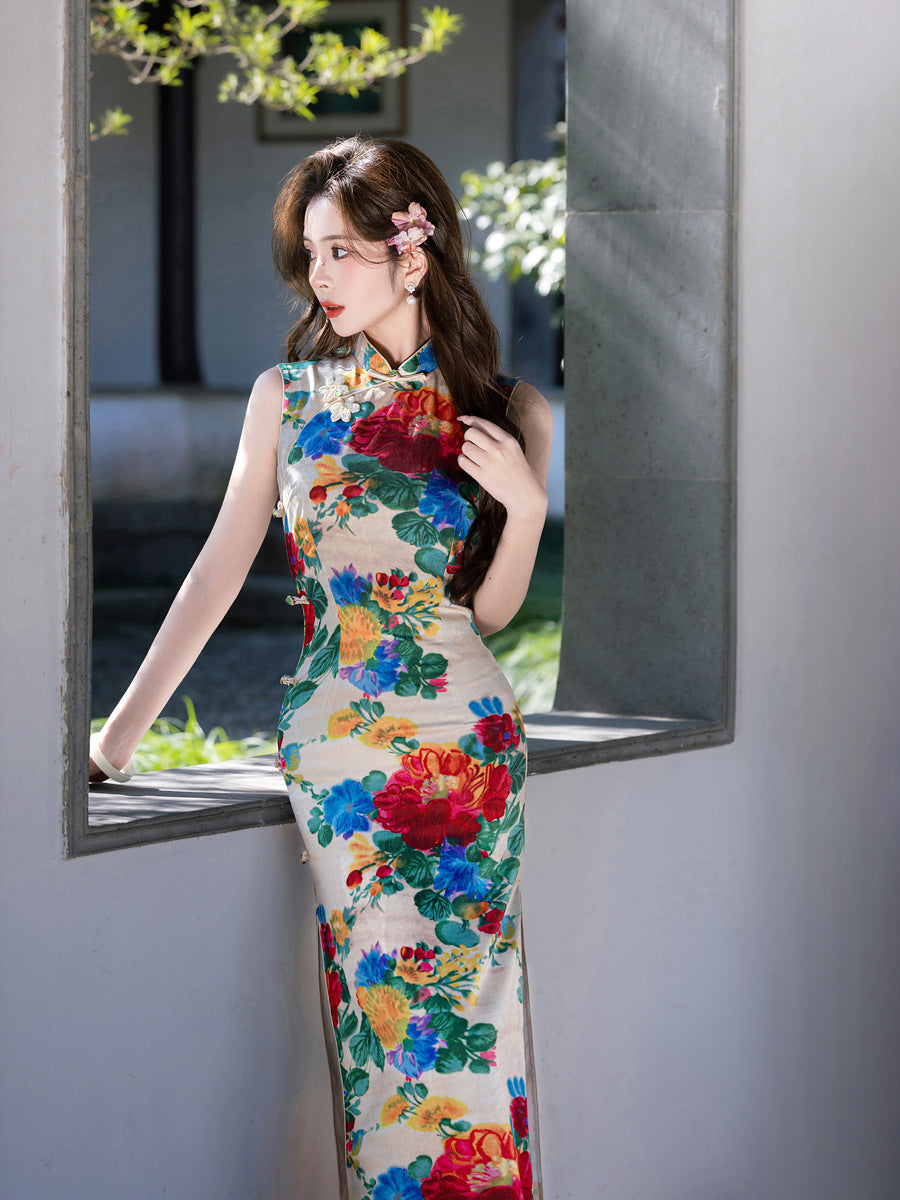 Elegant Sleeveless Cheongsam – Youth Retro High-End Dress