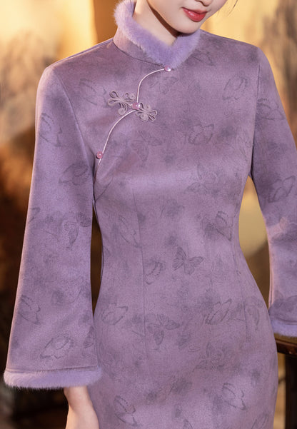 2025 New Chinese Cheongsam – Youthful Elegant Purple Winter Dress