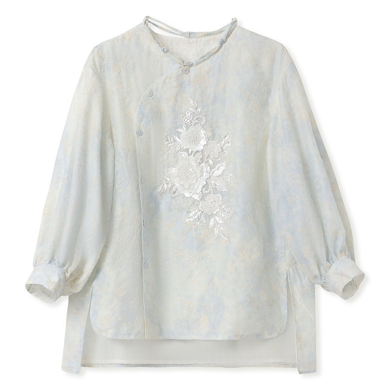 Early Autumn Retro Embroidered Top | New Chinese Style Artistic Shirt