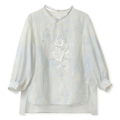 Early Autumn Retro Embroidered Top | New Chinese Style Artistic Shirt