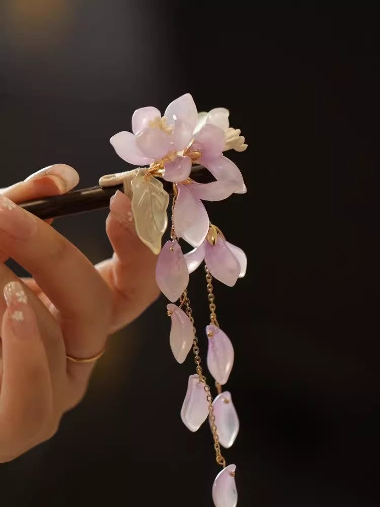 New Chinese Style Begonia Flower Hairpin Cheongsam Fairy Tassel Wooden Hairpin