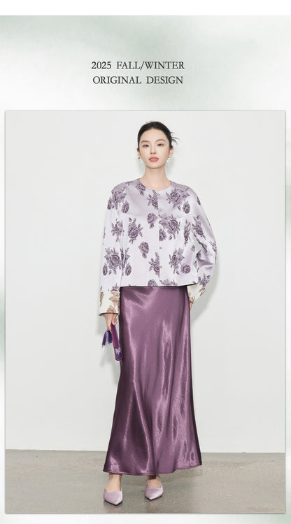 High-End Stylish Satin Jacquard Jacket for Women