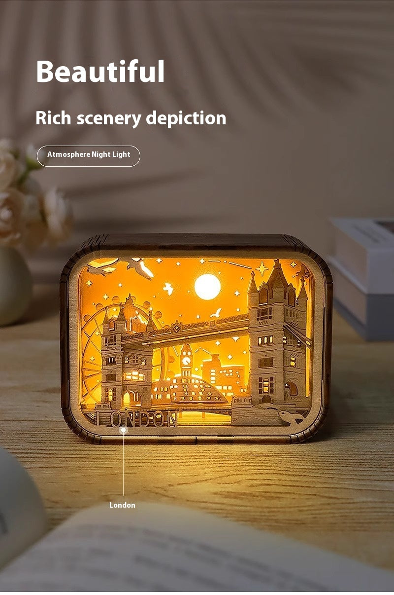 3D London City Wood Carving Lamp Night Light Mid-Autumn Gift