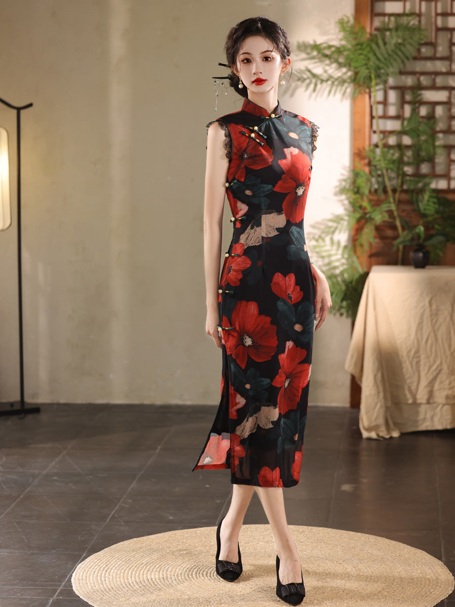 Elegant Youth Cheongsam – Sleeveless Retro High-End Dress