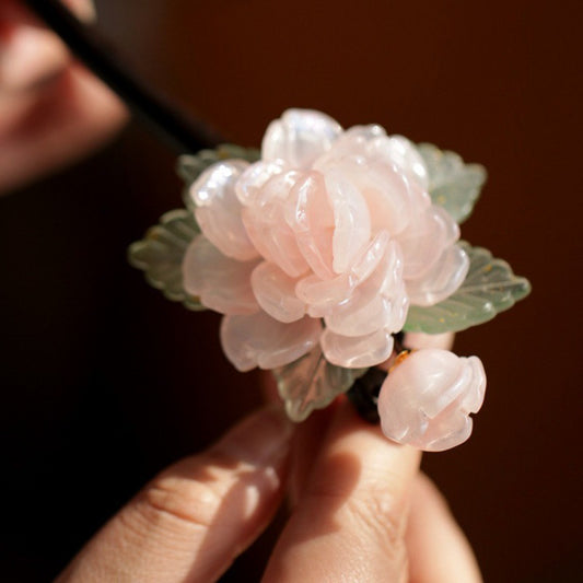 Hanfu Cheongsam Hairpin Pink Peony Forest Style Sweet Hair Accessory