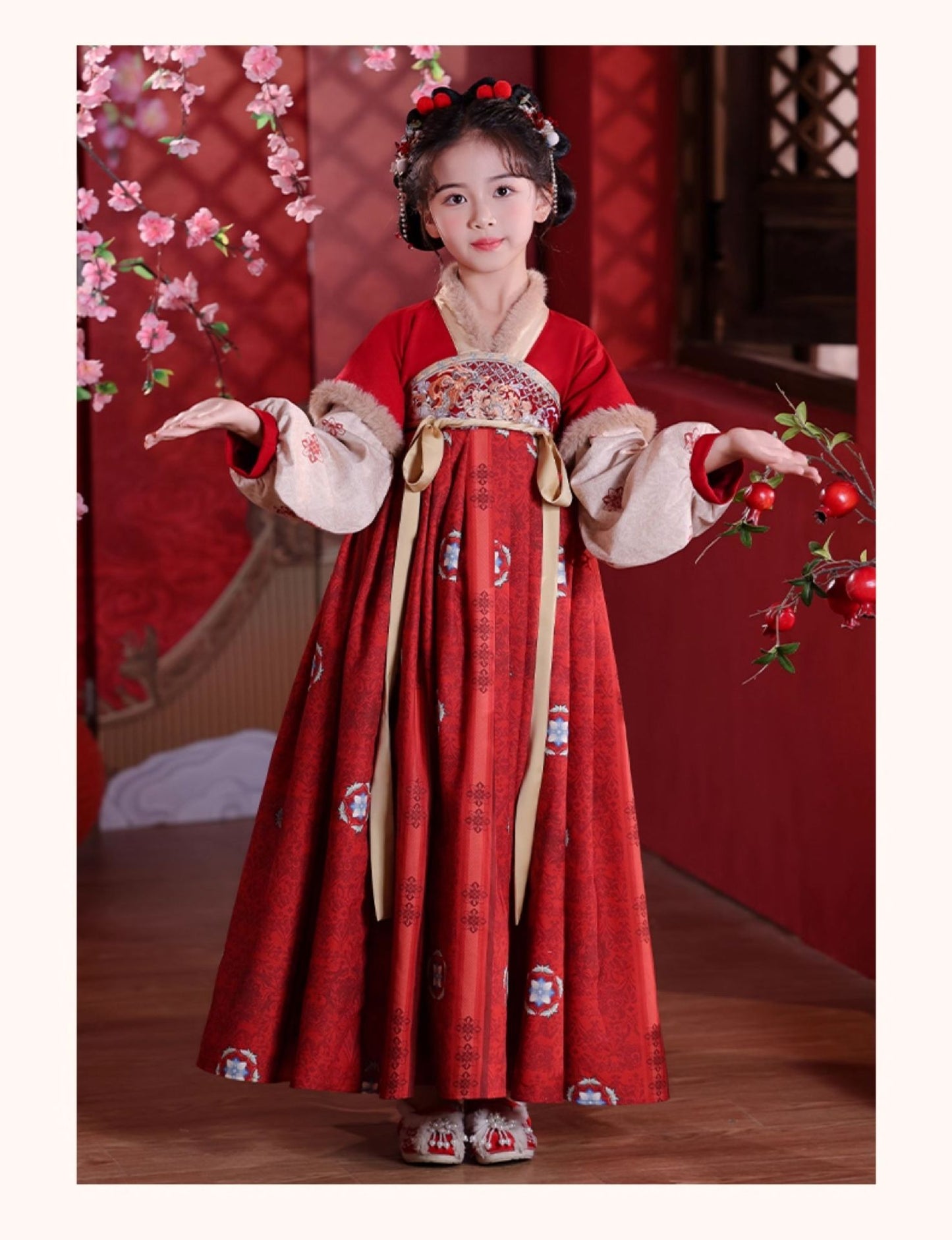 Children’s Winter Hanfu Dress | Elegant Thickened Tang Suit Cheongsam for New Year