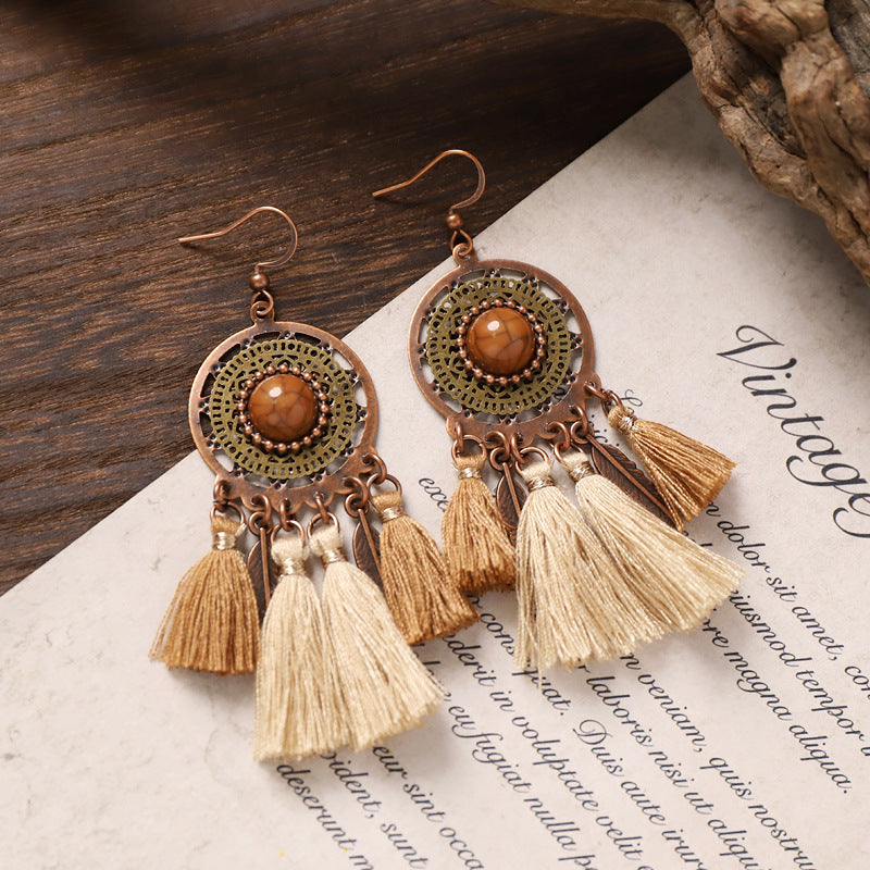 Vintage Boho Tassel Earrings — Niche Chinese Ethnic Long Drop Earrings