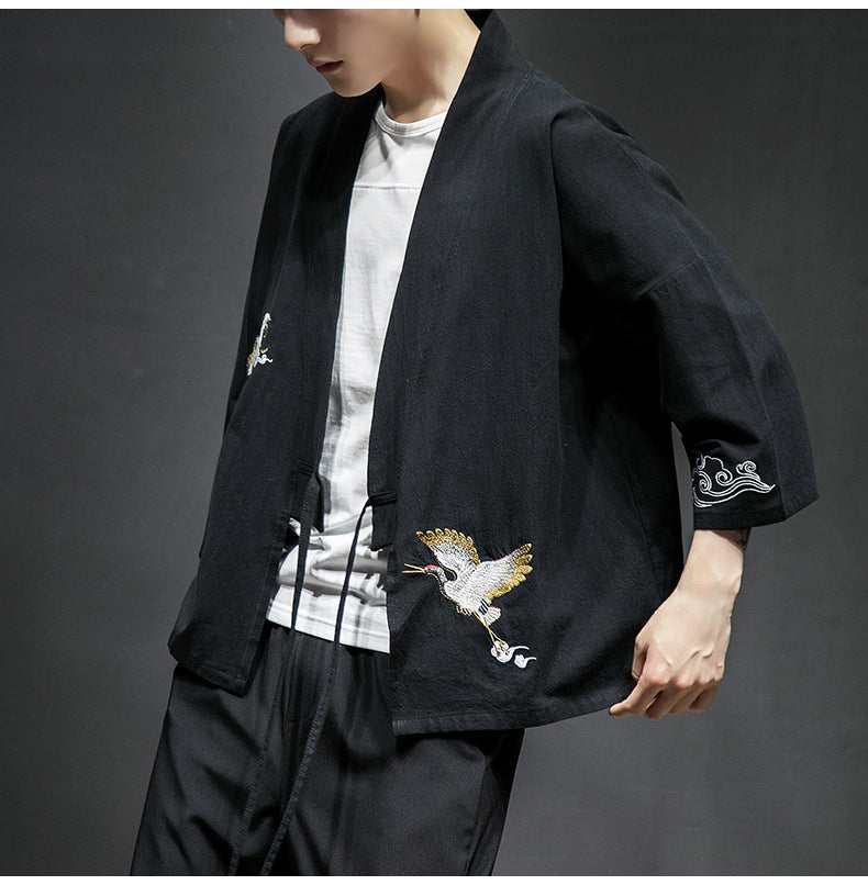 Mens Chinese Hanfu Taoist Robe Retro Kimono Jacket Trendy Top