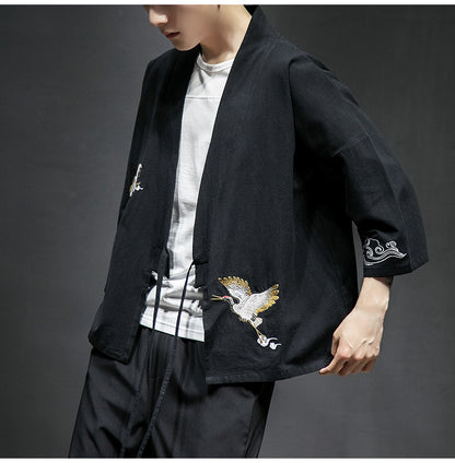 Mens Chinese Hanfu Taoist Robe Retro Kimono Jacket Trendy Top