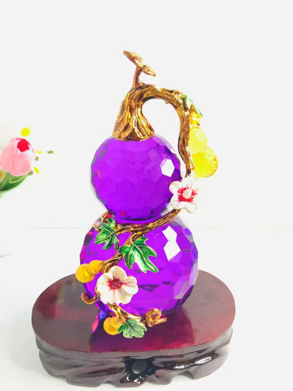 Five Blessings Amethyst Gourd Ornament — Wealth & Luck Home Gift