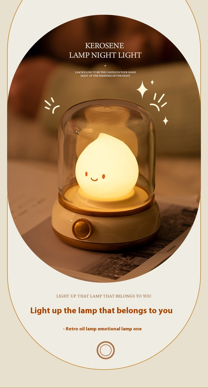 USB Rechargeable Night Light Vintage Oil Lamp Soft Light for Bedroom