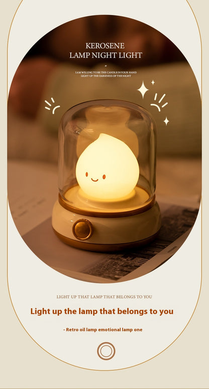 USB Rechargeable Night Light Vintage Oil Lamp Soft Light for Bedroom