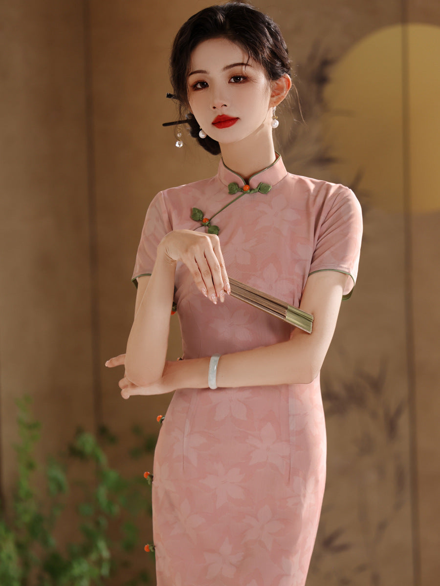 Elegant Pink Cheongsam – Youth Summer 2025 Dress