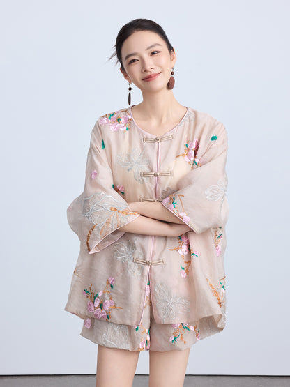 Chinese Style Embroidered Top & Shorts Set New Loose Two-Piece Outfit