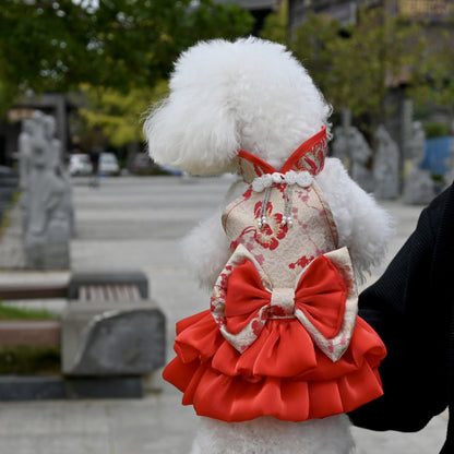 Chinese Style Pet Cheongsam Princess Style Tang Suit Dog Cat Dress Teddy Bichon Clothes