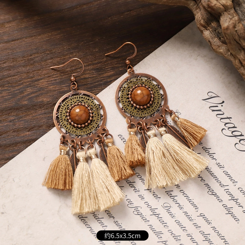 Vintage Boho Tassel Earrings — Niche Chinese Ethnic Long Drop Earrings