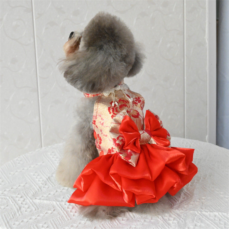 Chinese Style Pet Cheongsam Princess Style Tang Suit Dog Cat Dress Teddy Bichon Clothes