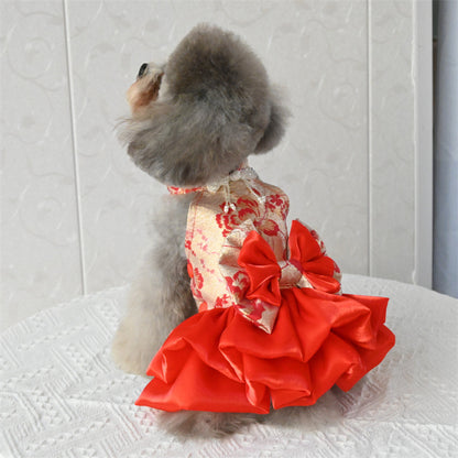 Chinese Style Pet Cheongsam Princess Style Tang Suit Dog Cat Dress Teddy Bichon Clothes