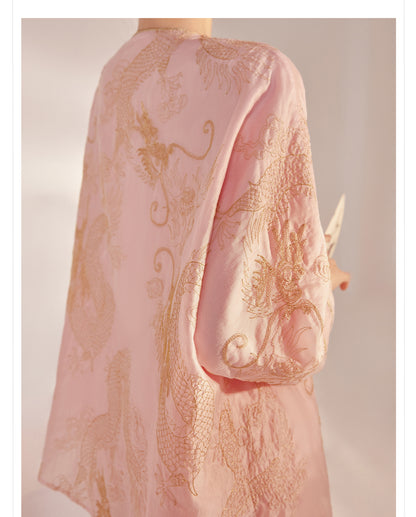 New Chinese Style Dragon Embroidered Shirt & High Waist Skirt Set