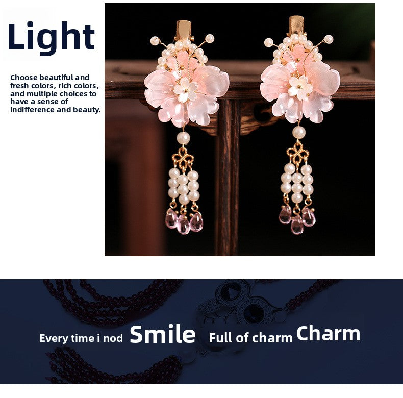 Kids Hair Clips Pink Hanfu Headwear Fairy Style Chinese Vintage Double Clip