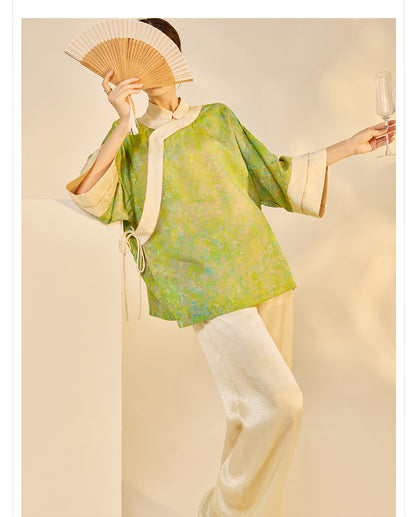 Early Autumn New Chinese Style Silk Lace-Up Short Coat | Retro Thin Top for Women