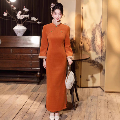 2025 New Thickened Cheongsam – Elegant Warm Daily Chinese Dress
