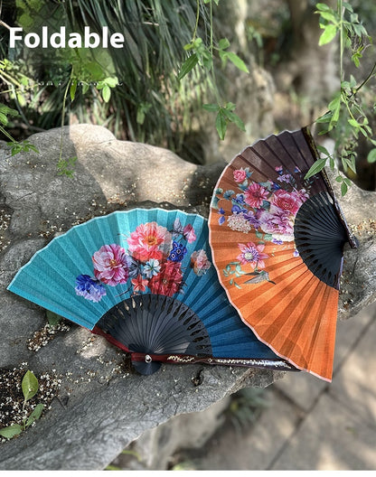 Summer Chinese Folding Fan — Ancient Style Cotton Linen Fan with Tassels