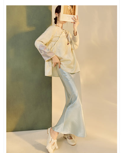 2025 New Chinese Style Elegant Jacquard Shirt | High-End Embroidered Button Top