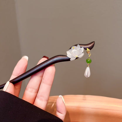 Ancient Style Lotus Sandalwood Hairpin Women Step Shake Tassel Hairpin