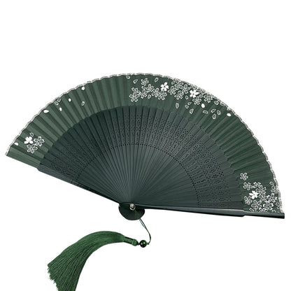 Handheld Green Folding Fan — Chinese Hanfu National Style Summer Fan